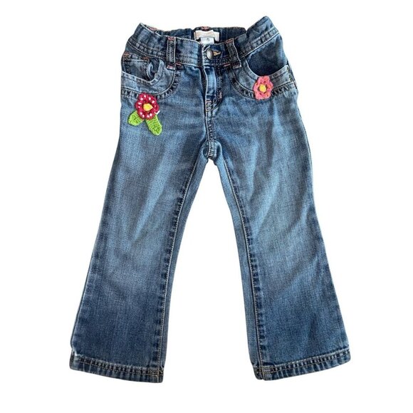 Lot Of 2 Girls Toddler 3T Denim Jeans Old Navy Floral Flare And Jordache Skinny - Picture 2 of 12